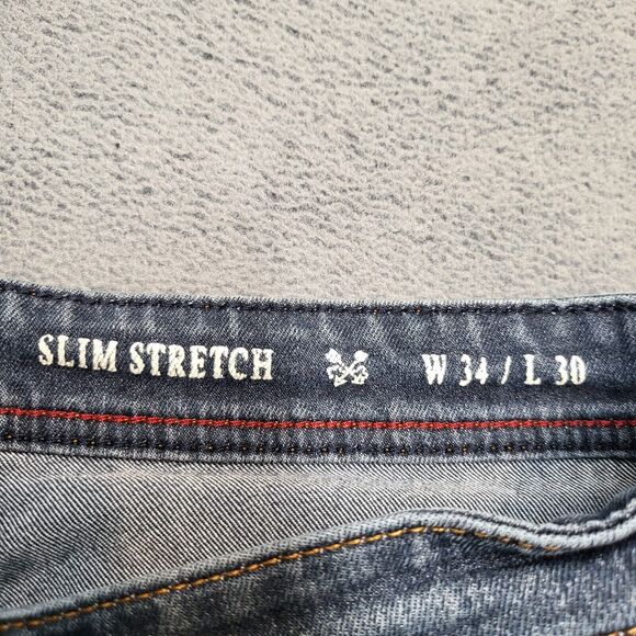 MBX Jeans Mens 34x29 Blue Slim Fit Straight Leg Distressed Stretch Denim - Picture 4 of 10
